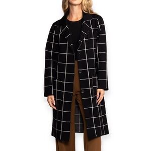 Joe Fresh Black & White Plaid Open Front Long Oversized Jacket Coat Sz Small